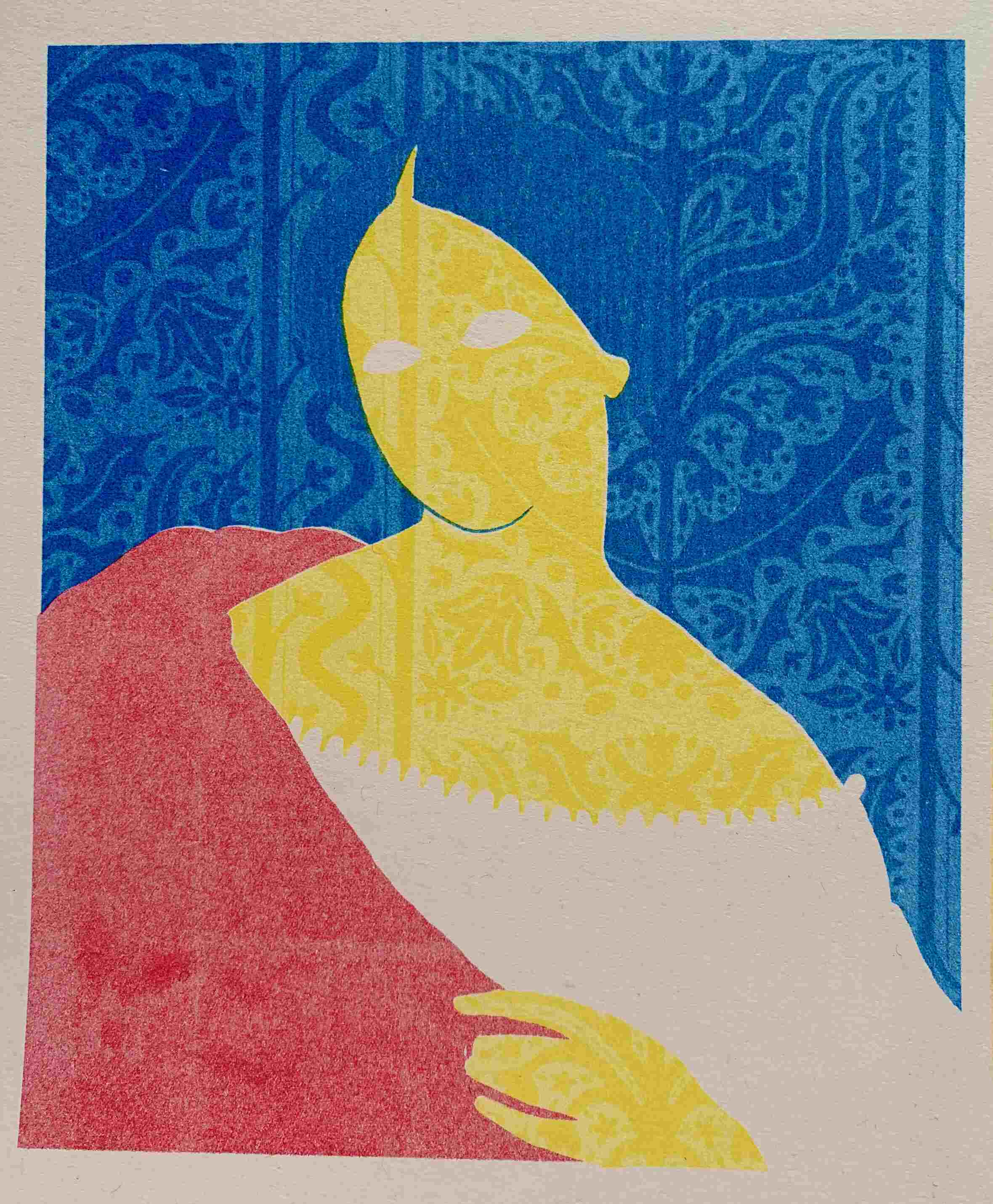 pink yellow and blue Risograph of a lady 