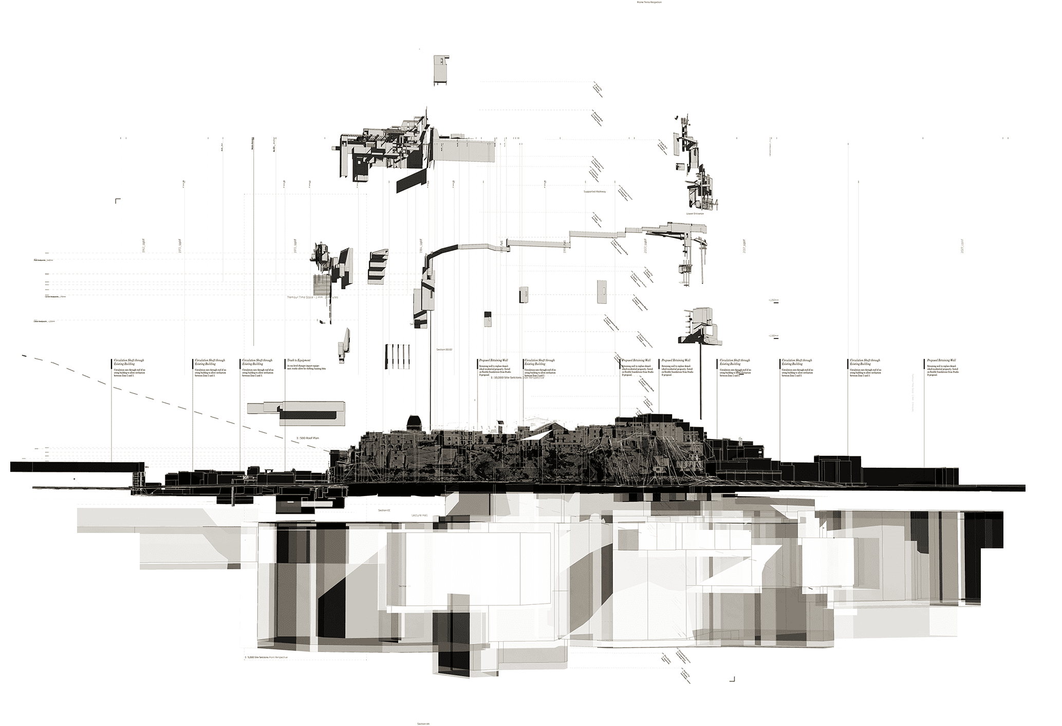 Scale C, 1-5,000 - South Elevation Exploded Axonometric - Fish Eye