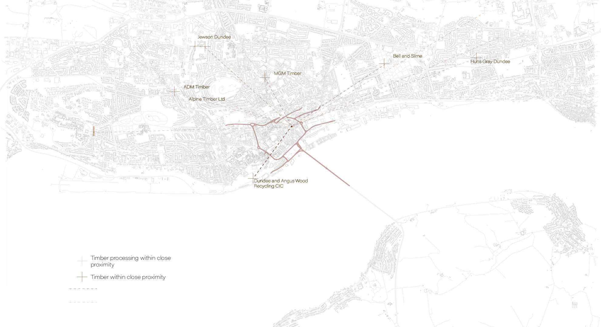 Timber sourcing and processing locations near Dundee