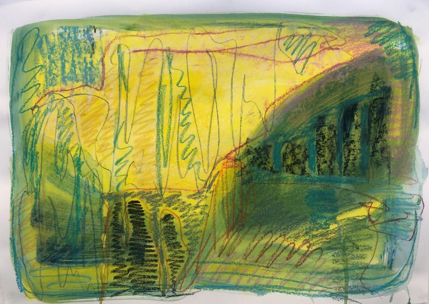 Untitled (viaduct), acrylic and oil pastel on paper, 29.7 x 42 cm, 2023