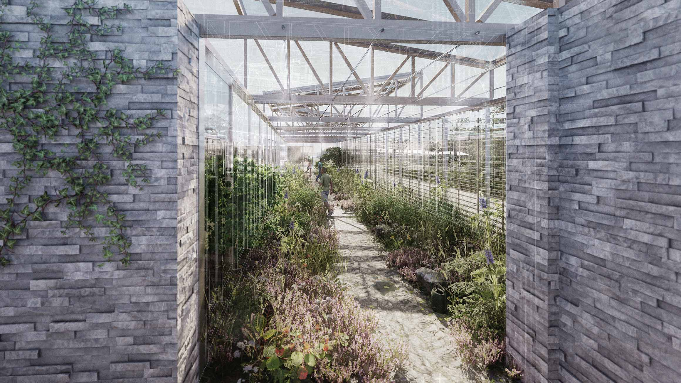 Public Growhouse, with Flowers to be Sold at Flower Surrounding Flower Stalls
