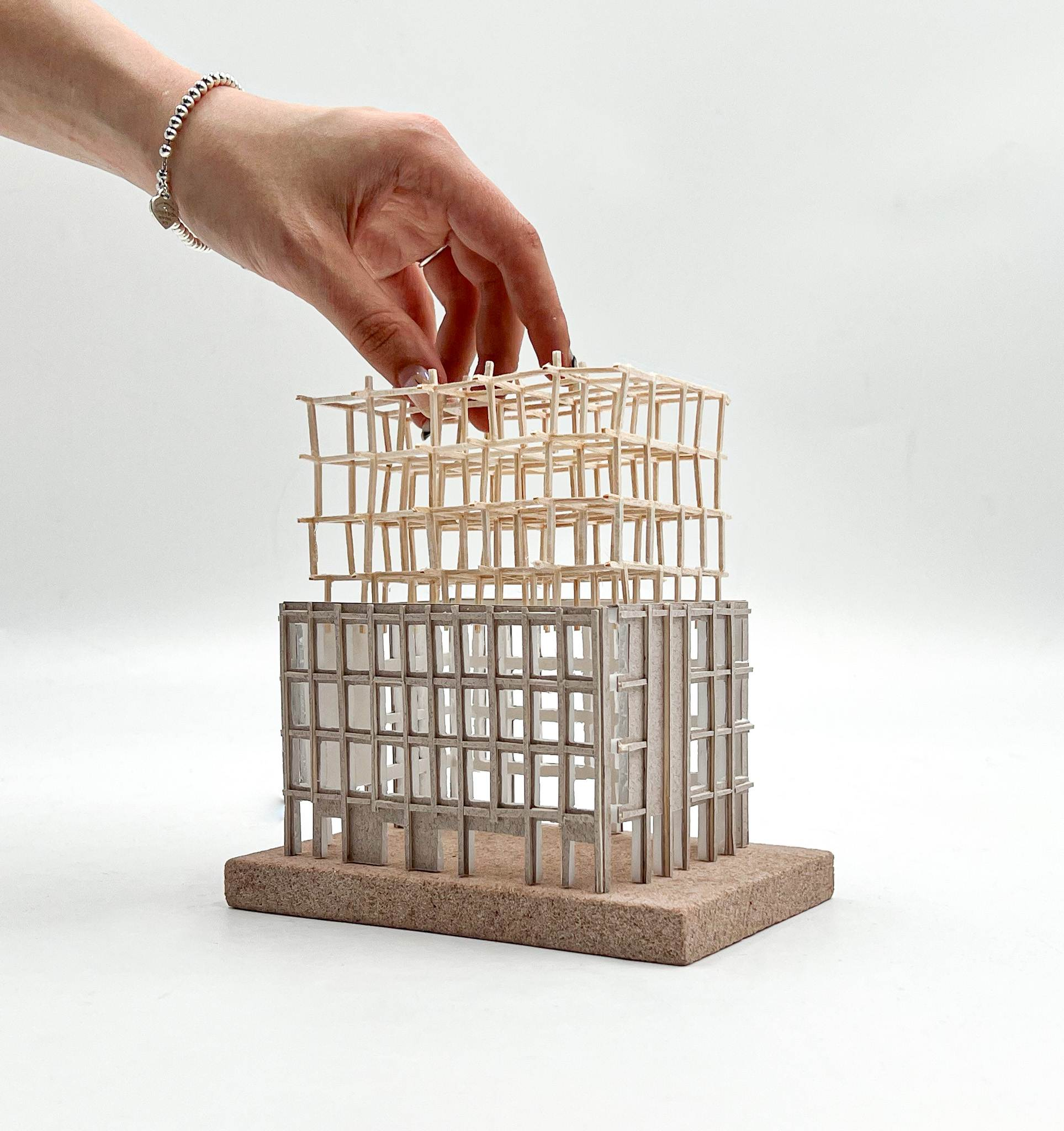 1:200 Social Housing Model With hand pulling out the timber frame 