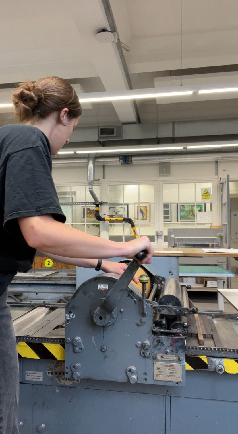 Image of Mattie using the letterpress printing process