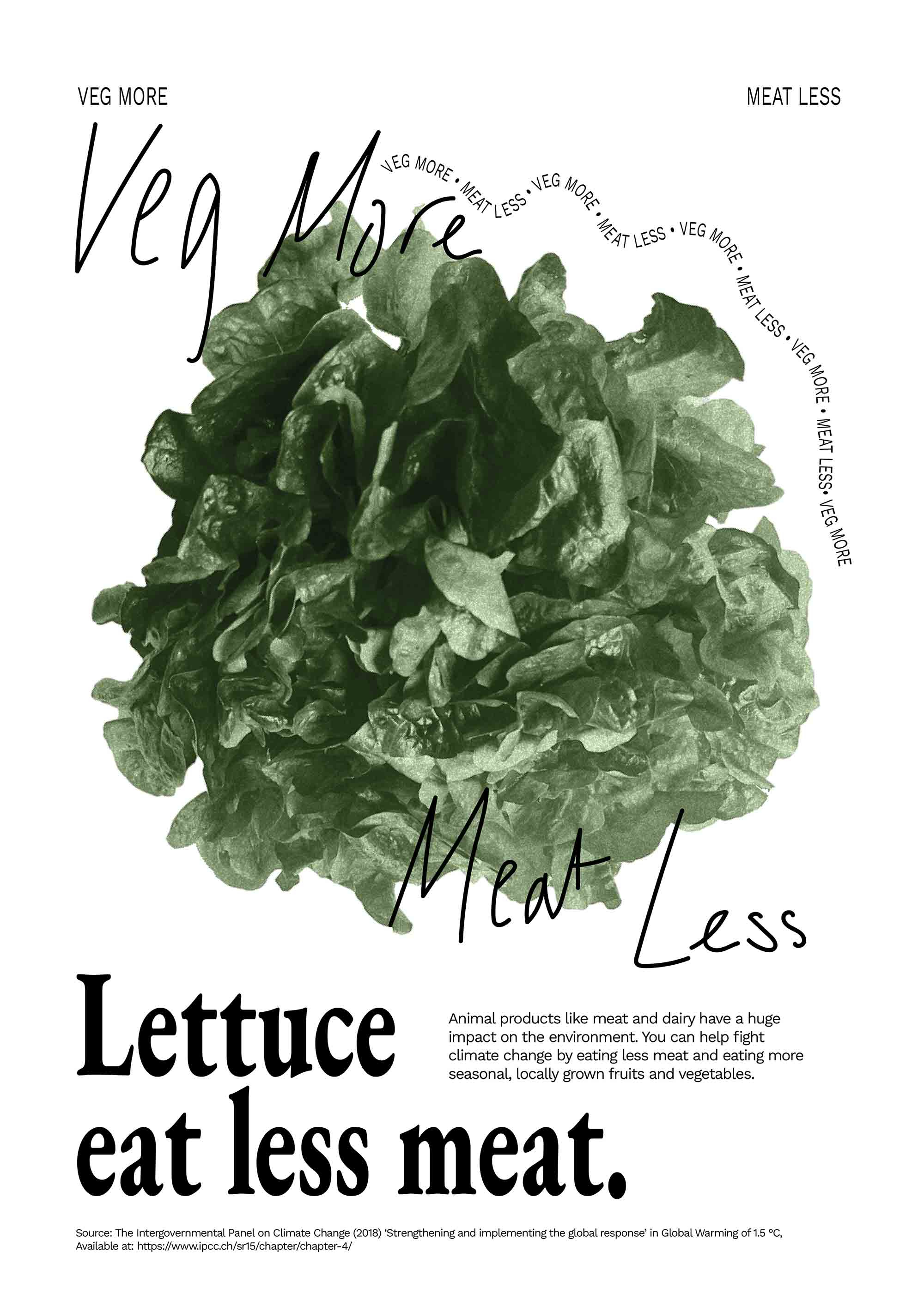 Poster with image of lettuce and the text: "Lettuce eat less meat."