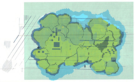 Top view of an unknown island in the Atlantic Ocean