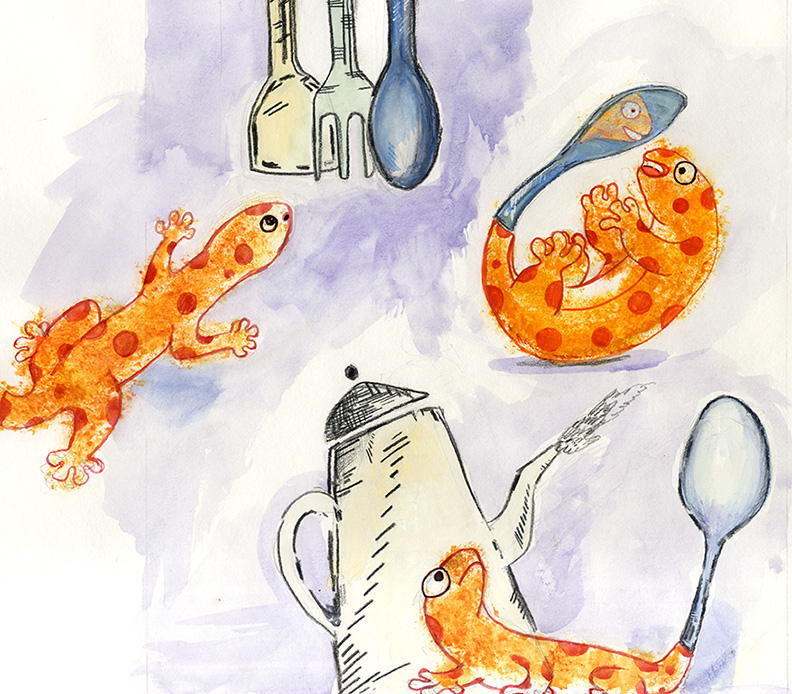 characters spot drawings of a lizard for childrens books 