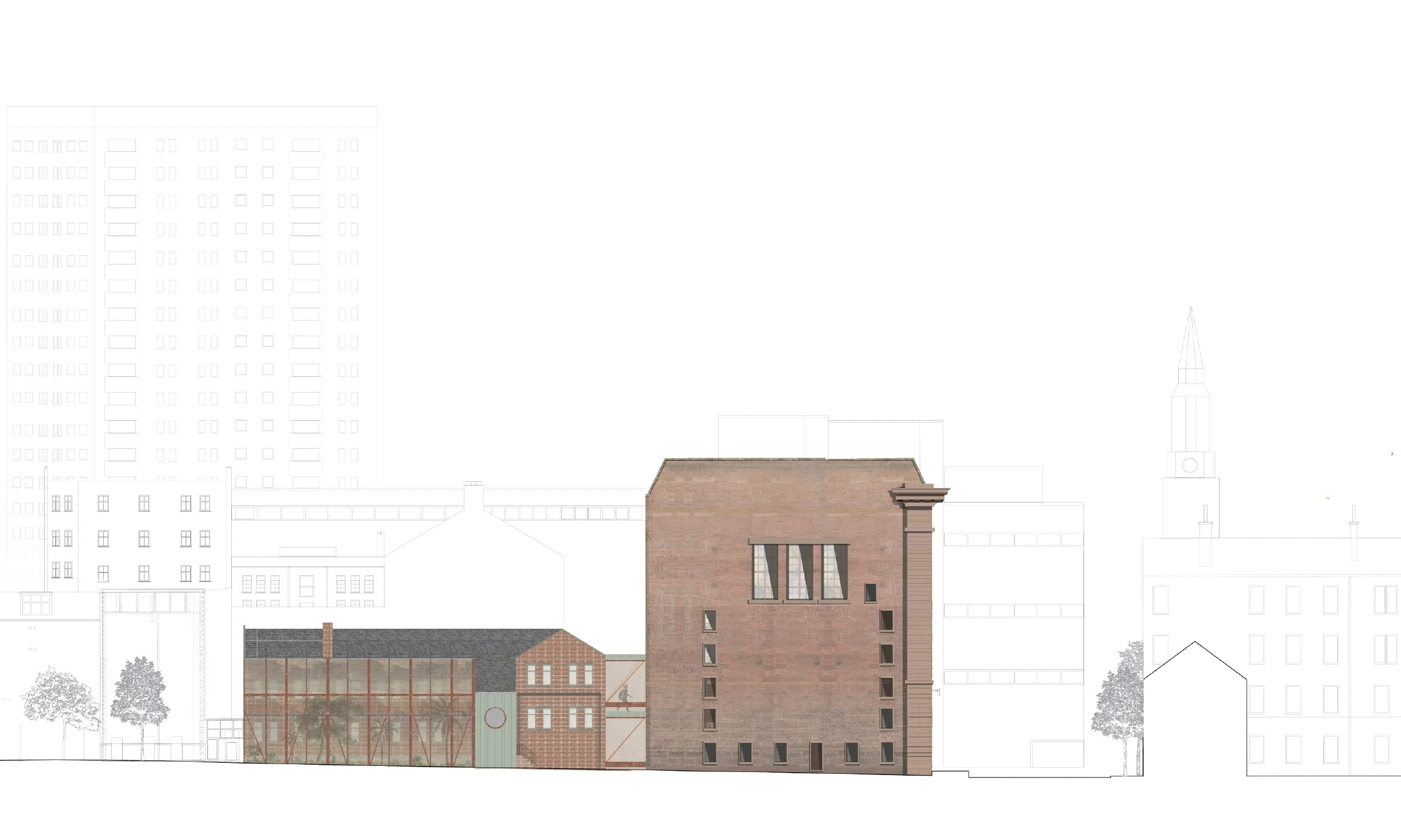 South East Elevation of Final Design in context.
