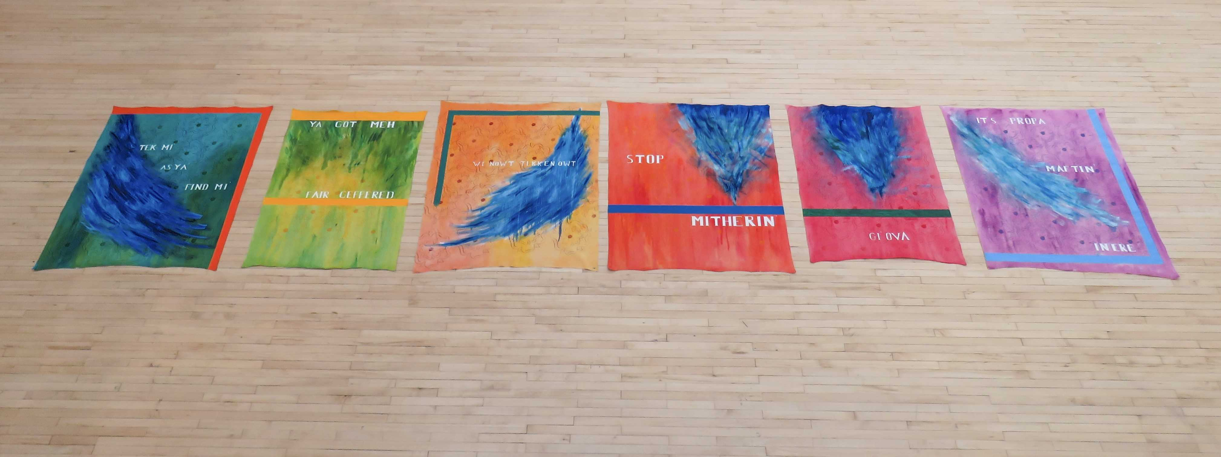 'As a collective' By Katy Longster, 2024, oil paint, acrylic paint, screen printing and oil pastel on canvas.  