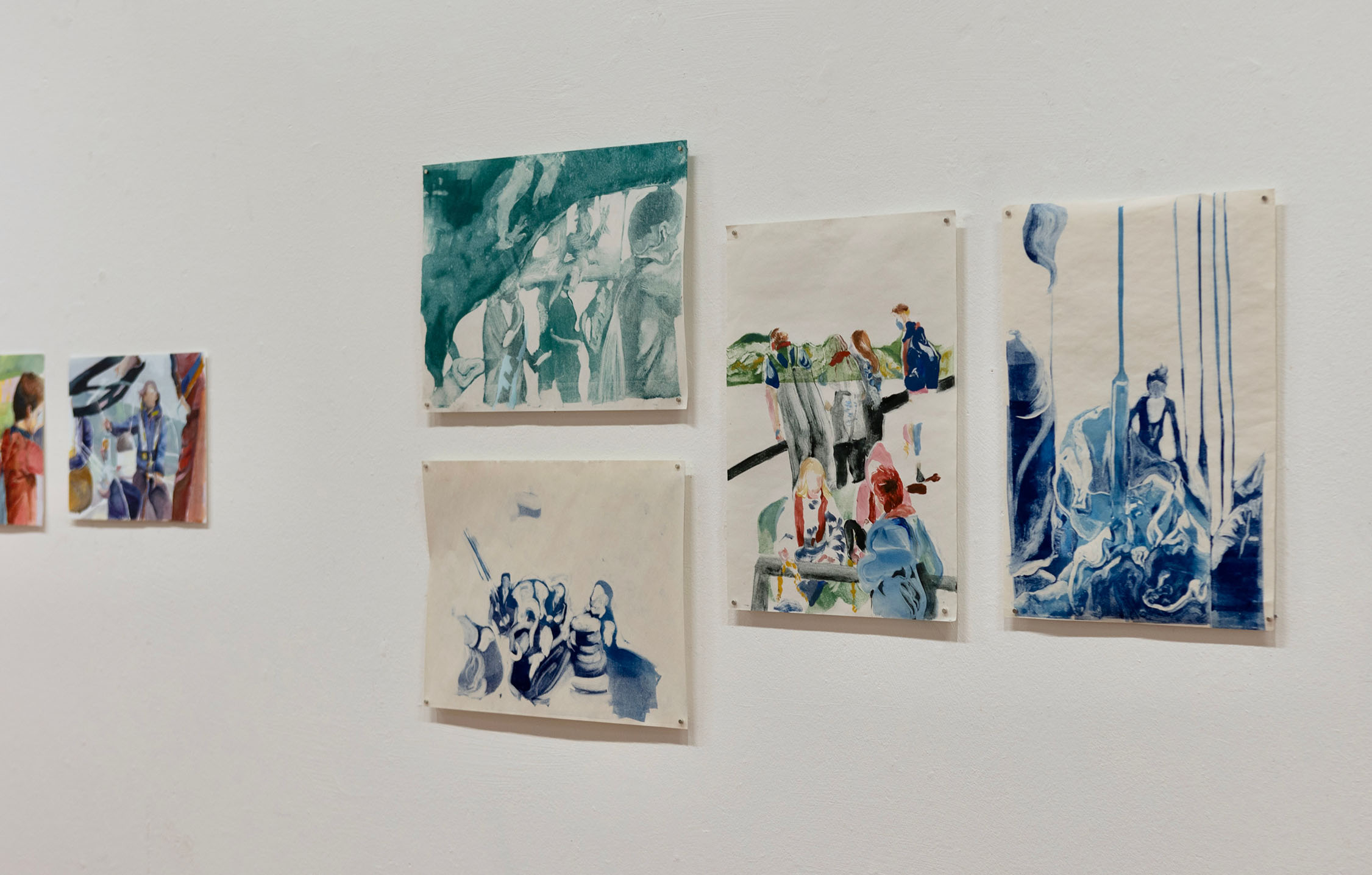 Monotypes exhibited on a wall