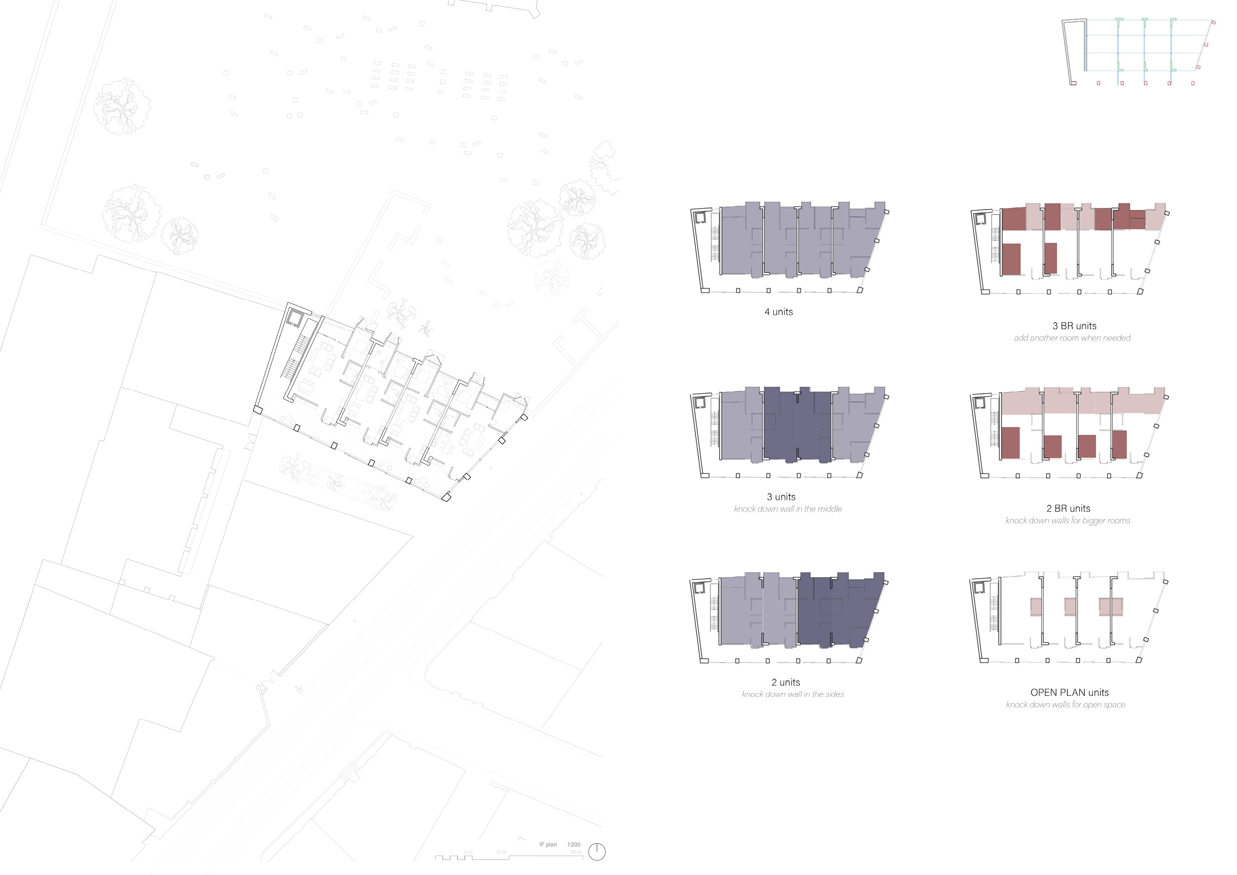 Co-housing with an adaptable layout